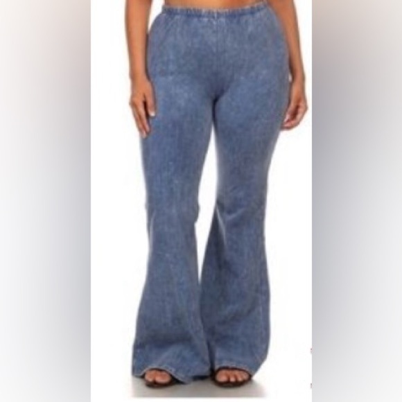 chatoyant Pants - Chatoyant Bell Bottom Pull On Pants Mineral Wash Sz 3X Blue Festival Hippie